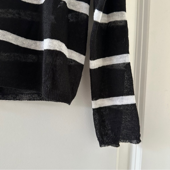 Eileen Fisher Petite Crepe Black White Striped Top Linen Blend Women’s Size PP - Picture 4 of 16